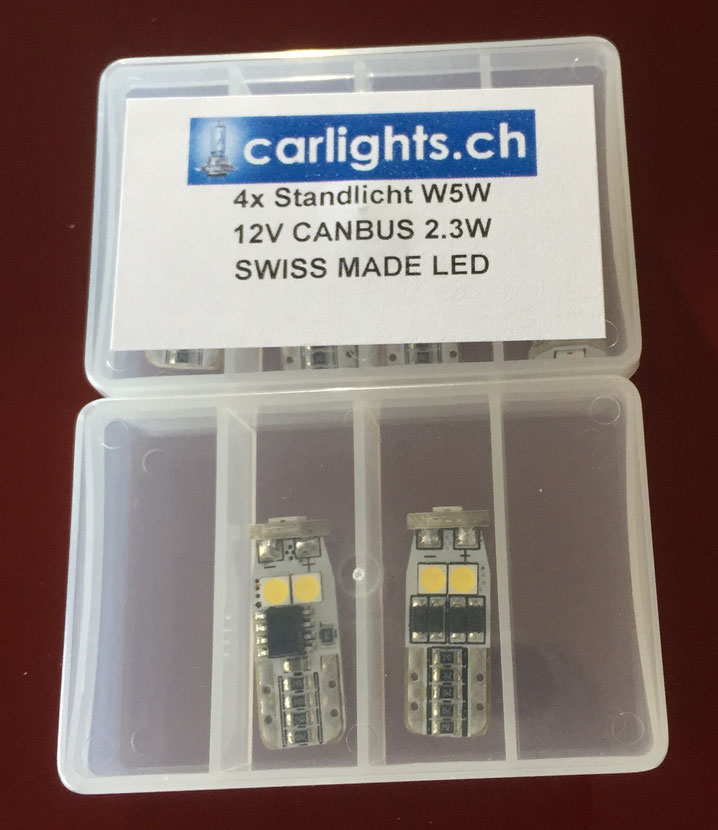 LED Standlicht W5W T10 canbus Swiss Made by www.carlights.ch  3 Jahre Garantie