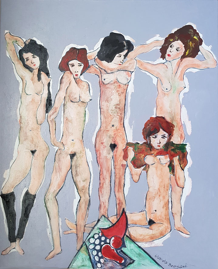 Les demoiselles d'Avignon (à la manière d'Edgon Schiele) - 2017 -  60 x 73 cm - acrylique sur toile - 200 €