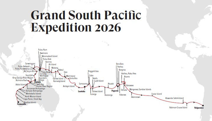 Map Grand Journey South Pacific 2026 mit der Silver Cloud