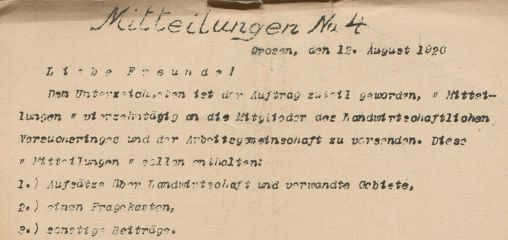 Auszug aus den "Mitteilungen" des Landwirtschaftlichen Versuchsringes, Nr. 4, August 1926; Sächsisches Staatsarchiv 10282-333