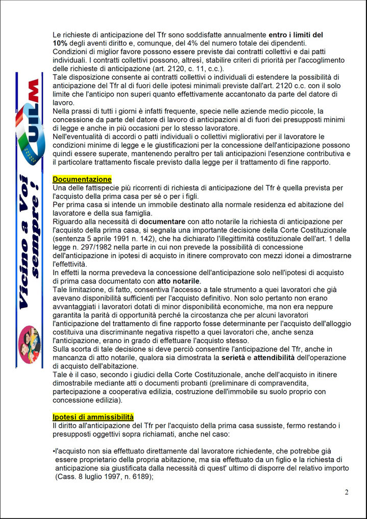 ANTICIPAZIONE TFR / LIQUIDAZIONE - Uilm Provincia di Cuneo