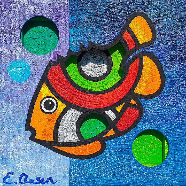 Edda Clasen, "Fish, blue", 30 x 30 cm, 3D