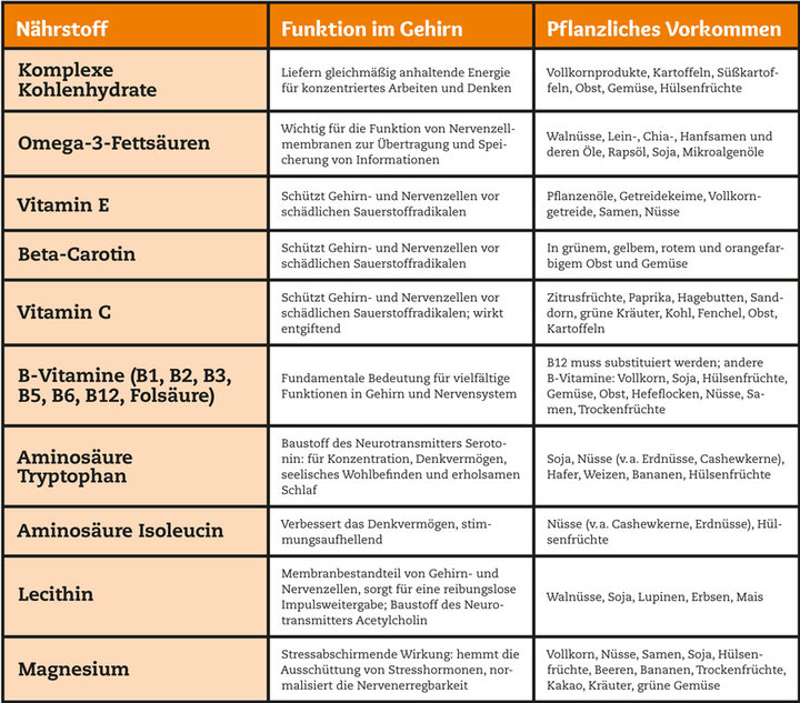 Brainfood-Tabelle