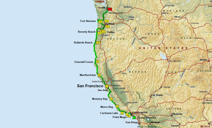 Los Angeles - Seattle, ca. 2.900 km (Microsoft Streets & Trips)