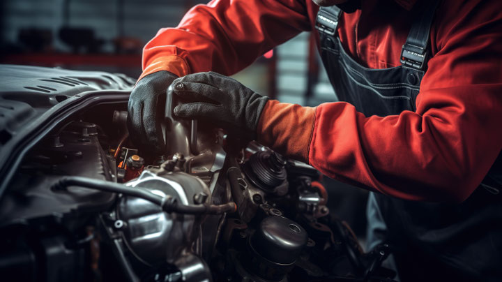 Mechaniker bei der Arbeit am Motor