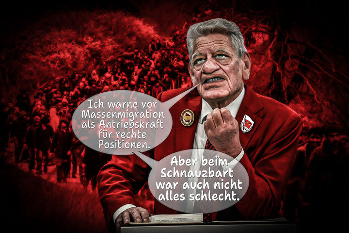 Joachim Gauck,Massenmigration,IM Larve, Gauckler, Bundespräsident, Grüßaugust, Politik, Satire, Satiricon