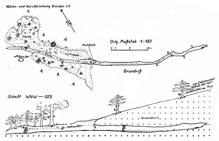 Durch Mitglieder des Höhlen- und Karstforschung Dresden e.V. erstellte Zeichnung.