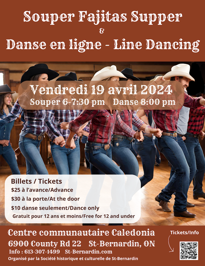 Affiche du Souper Fajitas et danse en ligne du 19 avril 2024