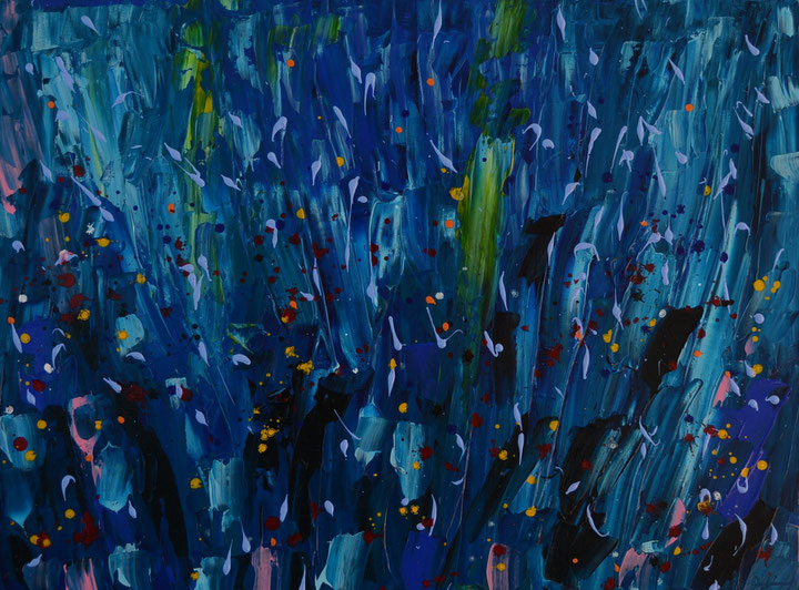 Titel: Danish Blue, 60 x 80 cm, Acryl op katoen. Augustus 2019. Prijs € 500,-.