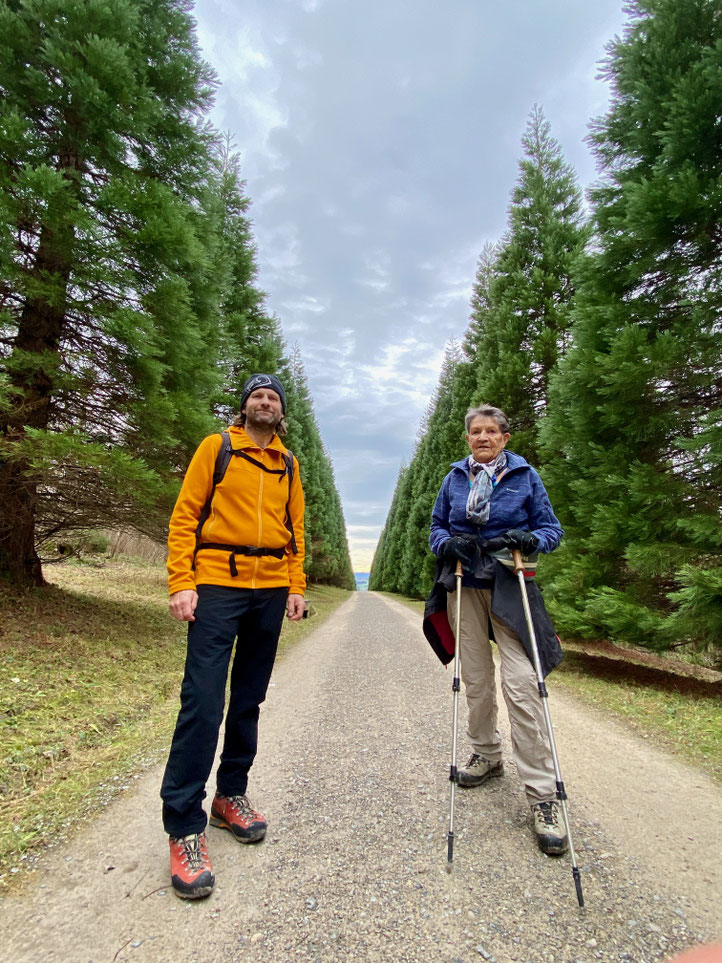 Daniel Fritschi und Rosmarie Fritschi auf der Mammutbaum-Allee am Uetliberg.
