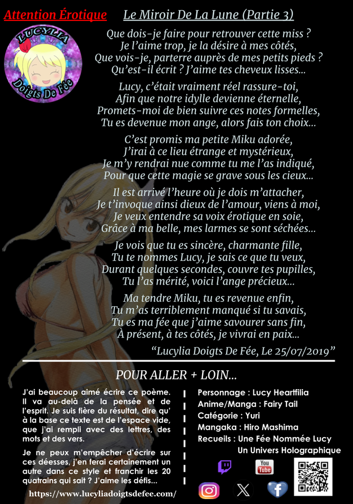 Poème le miroir de la lune partie 3 écrit par Lucylia Doigts De Fée, recueil Une Fée Nommée Lucy pour L'Univers de Lucylia, , personnages Lucy Heartfilia et Hatsune Miku, manga Fairy Tail