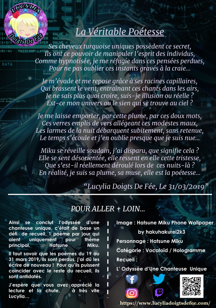 Poème La Véritable Poétesse écrit par Lucylia Doigts De Fée, recueil L'Odyssée D'Une Chanteuse Unique Pour L'Univers De Lucylia