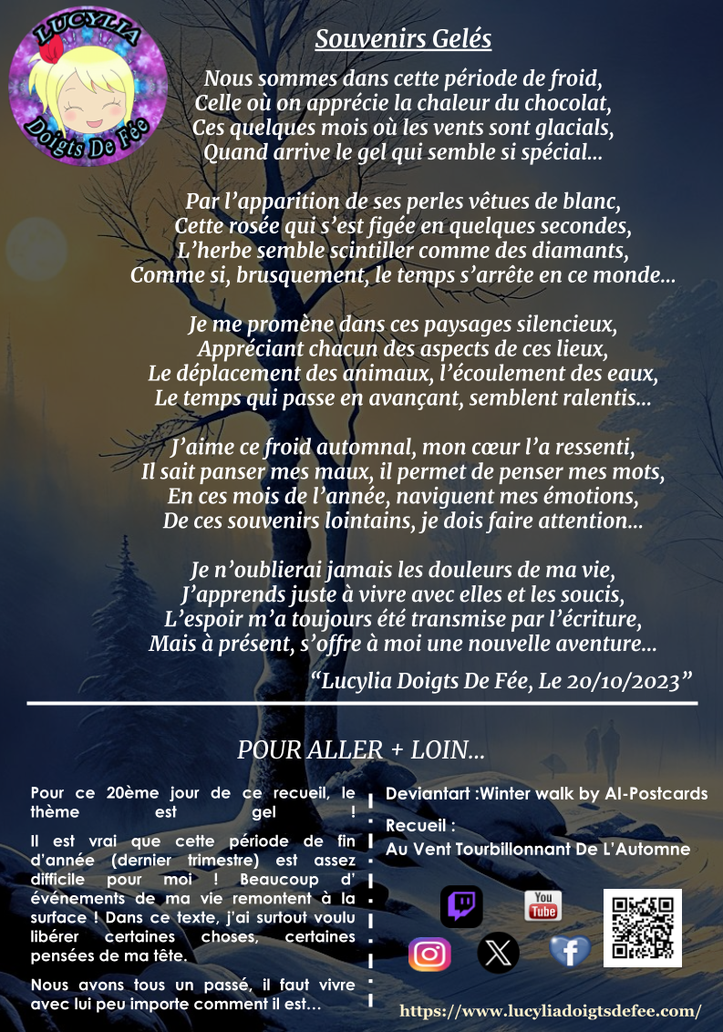 Poème Souvenirs Gelés écrit par Lucylia Doigts De Fée, recueil Au Vent Tourbillonnant De L'Automne pour L'univers de Lucylia, inktober 2023