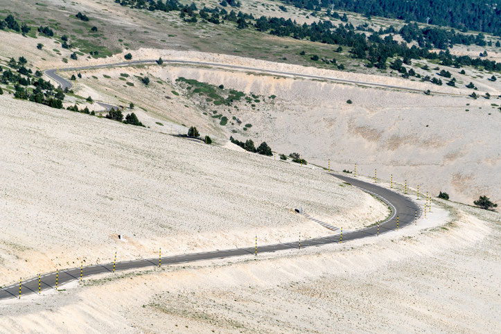 S curve street towards Mont Ventoux in Provence 