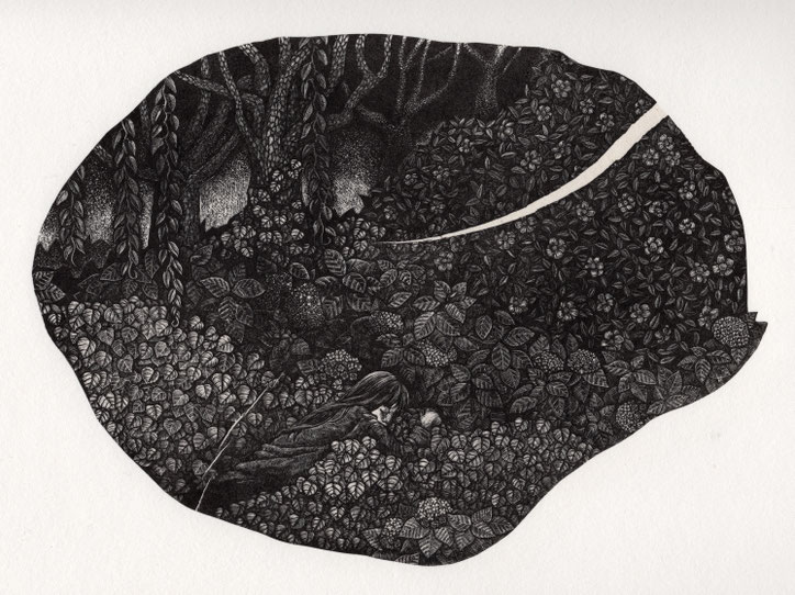 心内環境風景②(副作用)/木口木版/18×24cm/シート価格￥26,400(税込み)/ 額装込み￥35,300(税込み)