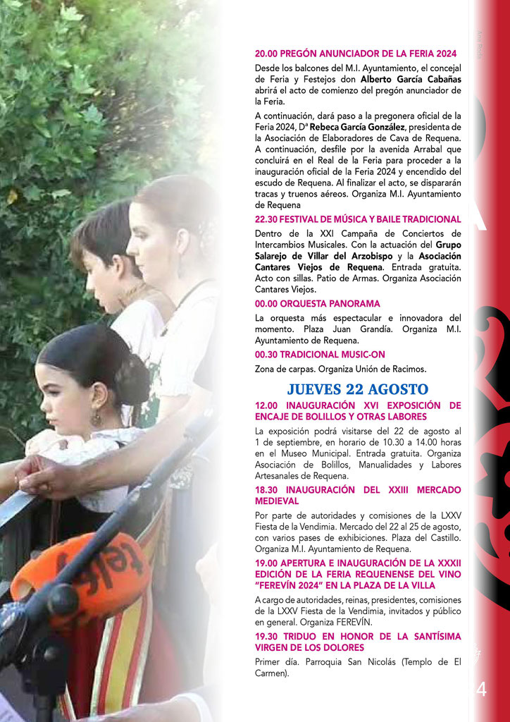 Programa de la Feria y Fiesta de la Vendimia en Requena