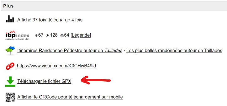 Cliquer sur "Télécharger le fichier GPX"