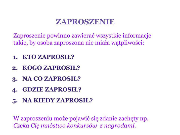 Jak Napisać Zaproszenie Na Przedstawienie PISZEMY ZAPROSZENIE - zajecia3