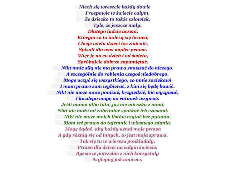 Piosenka O Prawach Dziecka Tekst prawa dzieci - zajecia3