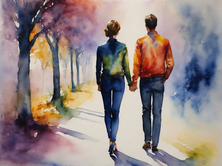 Couple with good posture holding hands