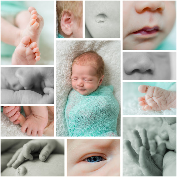 Babyfoto zu hause - Collage mit Detailaufnahmen