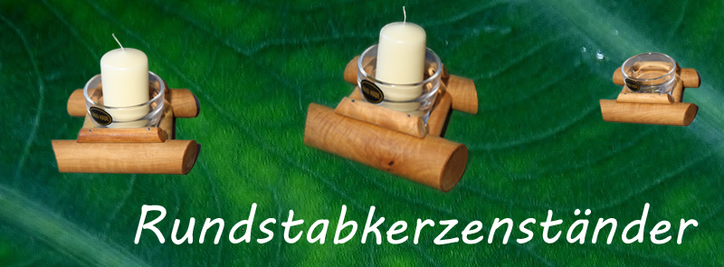 Rundstabkerzenständer aus Nussbaumholz, Birnbaumholz, Apfelbaumholz, Schweizer Design Kristallglas | blaser-design-bern