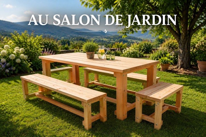  Table Contemporaine + 4 bancs sans dossiers 540€ TTC 