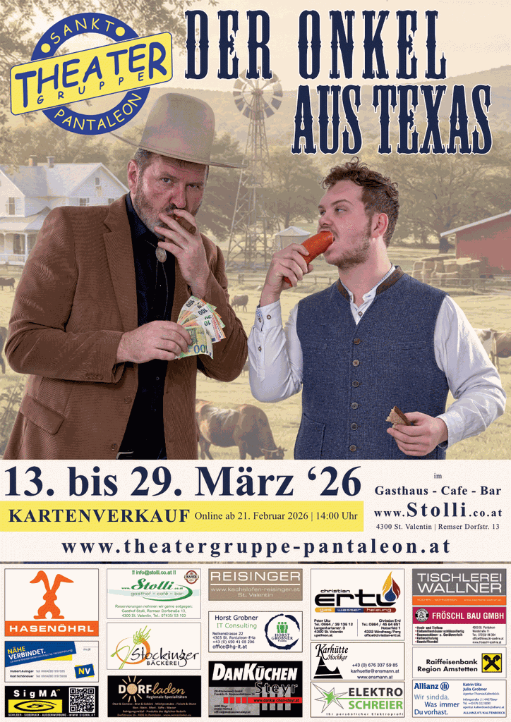Theater St. Pantaleon präsentiert 2026 | Der Onkel aus Texas | 13. bis 29. März 2026
