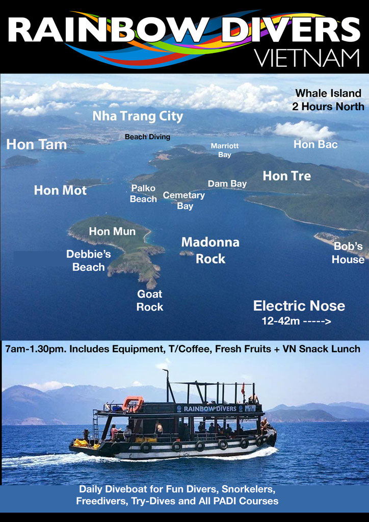 Rainbow Divers PADI Scuba Dive Center Nha Trang Site Map and Scuba Diving Boat
