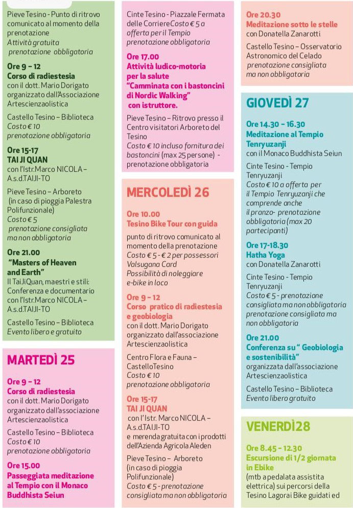 I 10 giorni del Benessere 2020, provincia di Trento, dalle 09 di Lunedì 24 Agosto a tutto il giovedì 27 Agosto