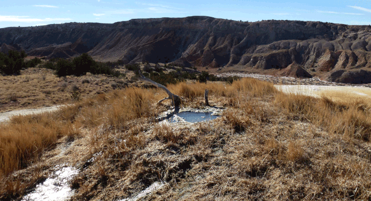 Travertine spring on the central ridge of the anticline