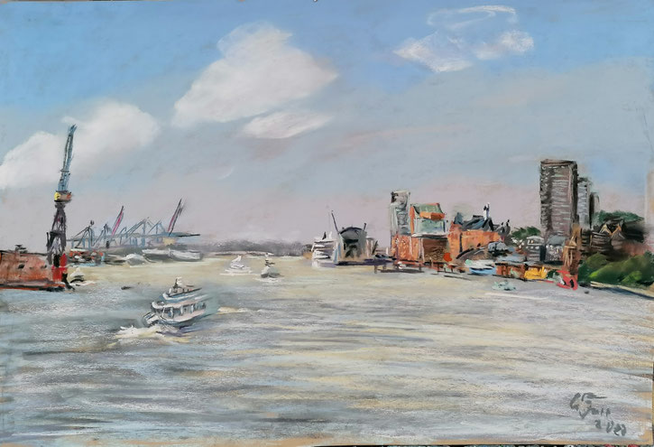 Blick von der Rickmer Rickmers 30 x 45 Pastell