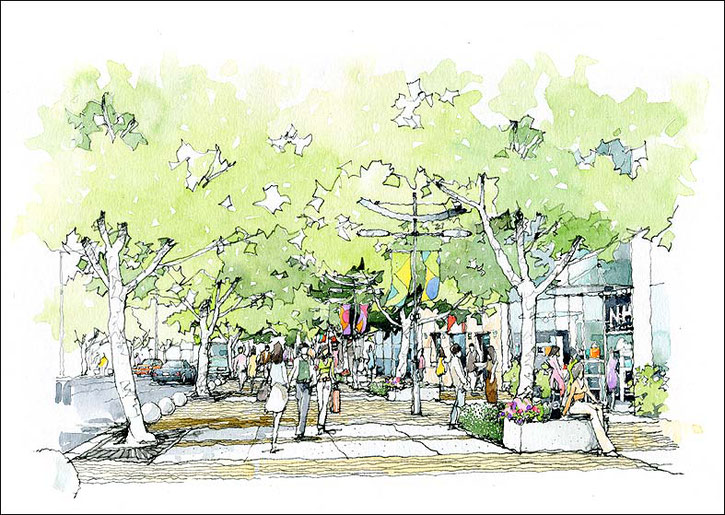 町並みパース　perspective painted with watercolors