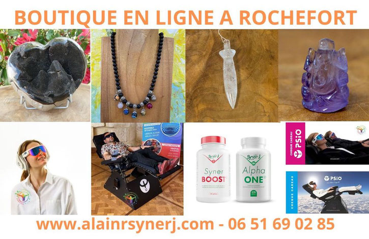 gammes bijoux en pierres naturelles, mineraux, objet bien-etre, pendules radiesthesie, ganesh, lumino-relaxation, vibroacoustique psio trans, synerj health à rochefort 17
