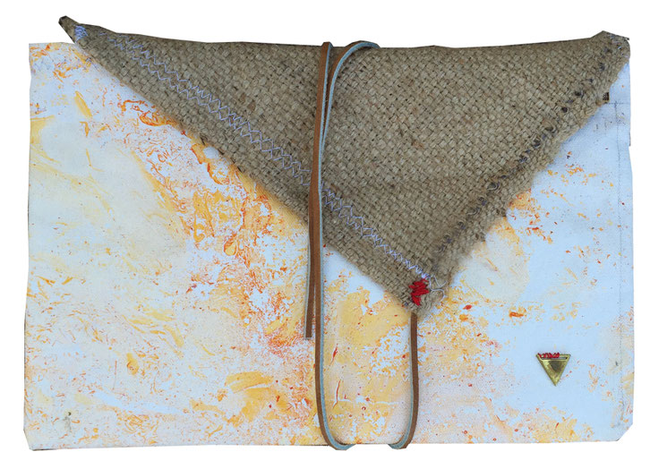 Jordan bag - front | made out of burlap, canvas, and fabric | SOLD 