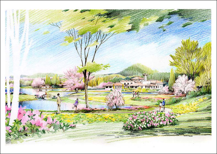 リゾート地色鉛筆パース color pencils drawing perspective
