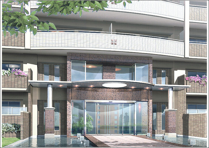 マンション玄関CGパース　apartment entrance image rendering