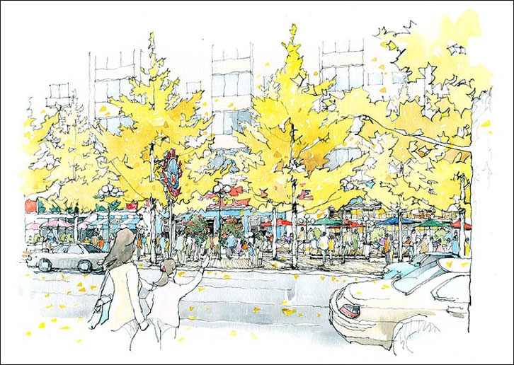 街路パース　perspective painted with watercolors