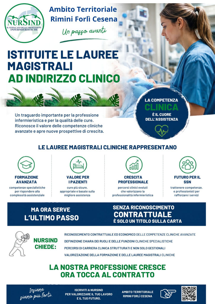 NurSind Romagna: istituite le lauree magistrali ad indirizzo clinico