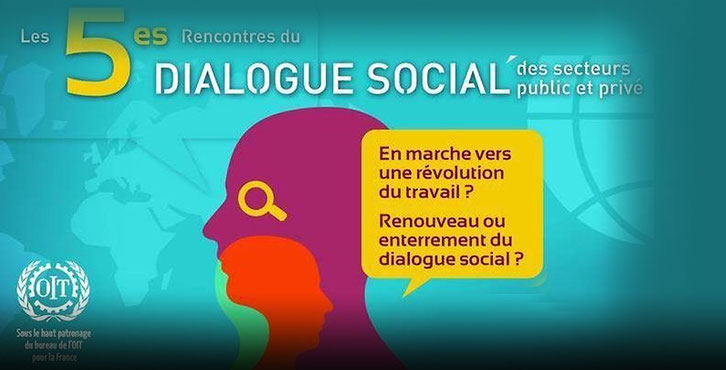 Affiche des Rencontres « En marche vers une révolution du travail ? Renouveau ou enterrement du dialogue social ? », oct. 2017