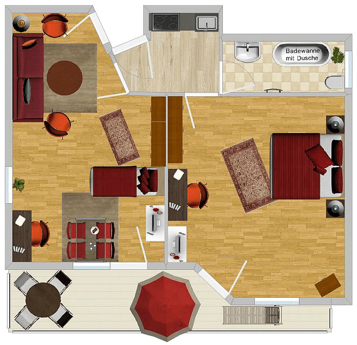 Plan und Grundriss der Ferienwohnung 5 im Gästehaus Claudia