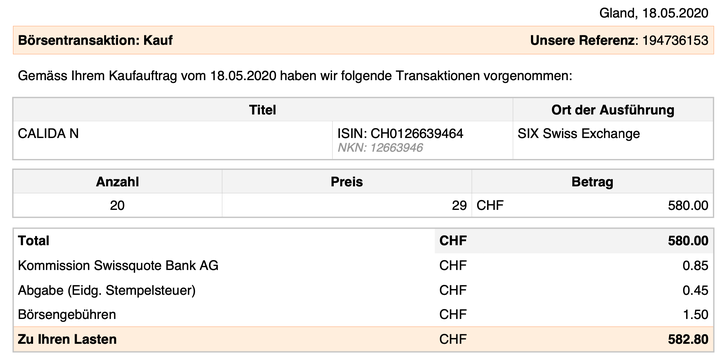 Swissquote Transaktionsbeleg