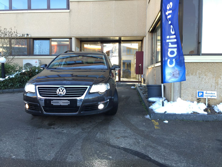 VW Passat B6  Umbau auf  LED Swiss Made by www.carlights.ch Nebelscheinwerfer, Standlicht, Kurvenlicht, Innen-Licht, Umfeldbeleuchtung im Seitenspiegel, Kennzeichen-Licht