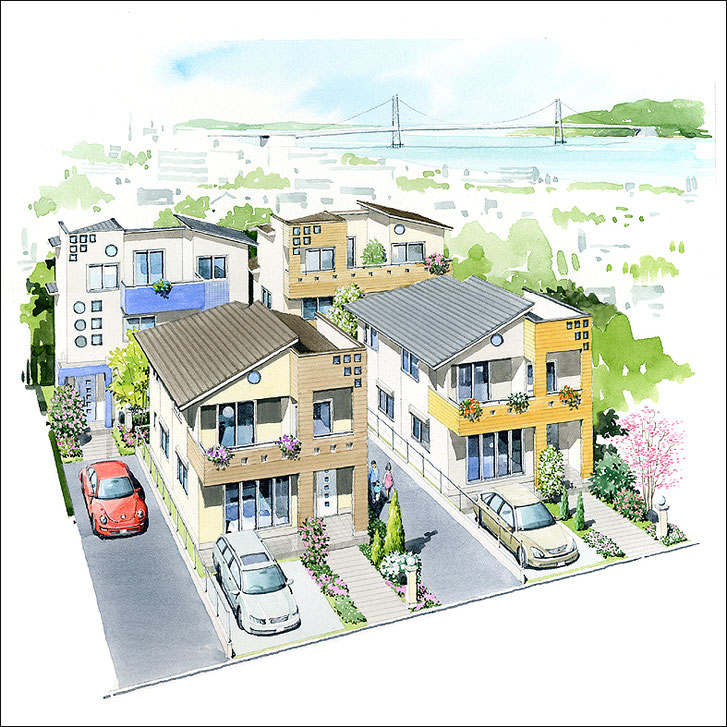 住宅水彩パース　house image perspective drawing