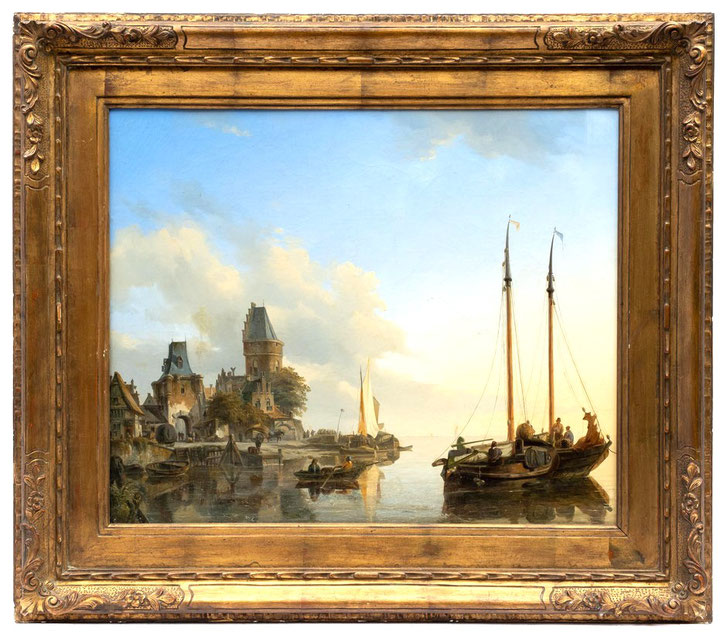 te_koop_aangeboden_een_havengezicht_van_de_schilder_elias_pieter_van_bommel_1819-1890_hollandse_romantische_school