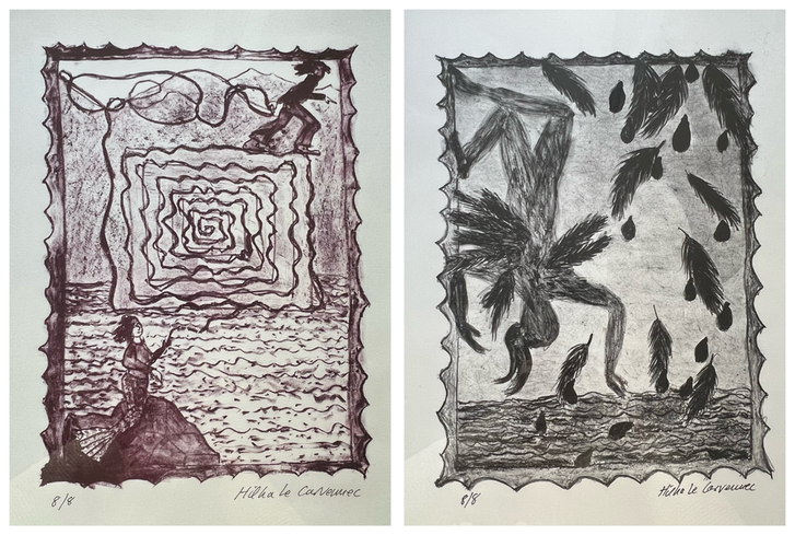 gravures/lithographies, illustrations, "le fil d'Ariane et Thésée" et "la chûte d'Icare", 2022