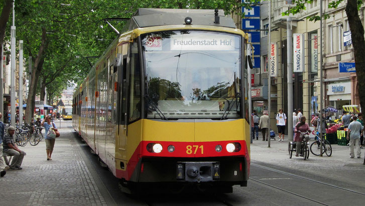 stadtbahn, light rail, tram train, karlsruhe, marktplatz, stoll, hans, rudolf, hansruedi, germany deutschland, s 41, city, center, tramway, strassenbahn
