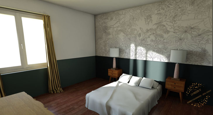quimper architecture intérieur décoration renovation chambre papier peint jungle finistère