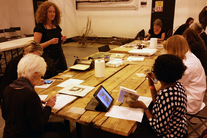 Lucy running a drypoint etching printmaking workshop at the Great Northern Contemporary Craft Fair