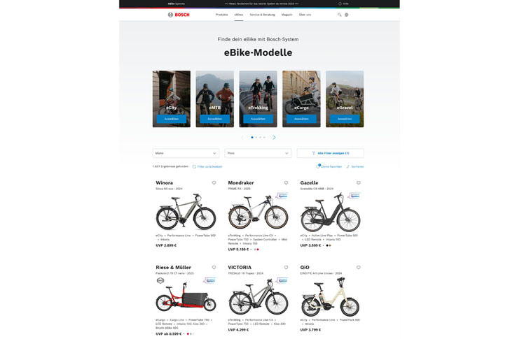 Finden statt Suchen: Mehr als 2.500 eBike-Modelle mit Bosch-System von mehr als 65 Marken